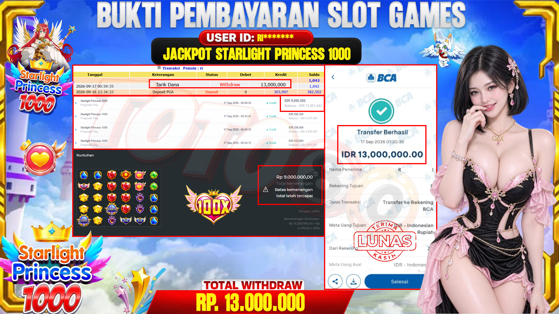 💰🎉 TOTO80 – JACKPOT SLOT STARLIGHT PRINCES 1000 RP. 13.000,000,-  TELAH DIBAYARKAN! 💰🎉