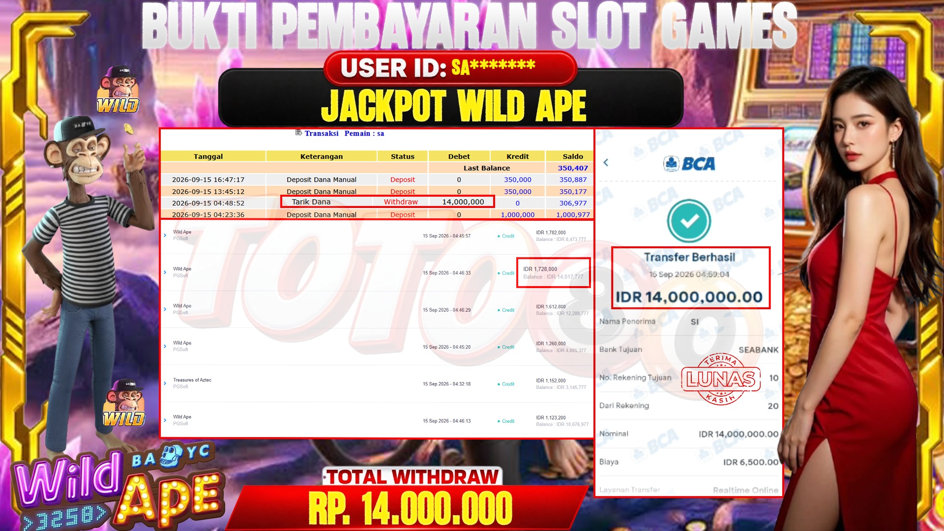 💰🎉 TOTO80 – JACKPOT SLOT WILD APE  RP. 14,000,000,- TELAH DIBAYARKAN!💰🎉