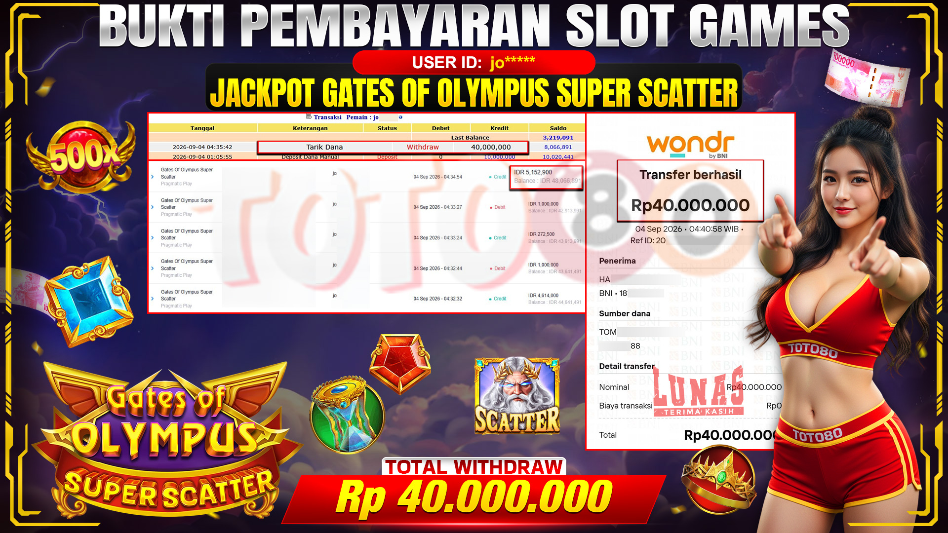 💰🎉 TOTO80 – JACKPOT SLOT GATES OF OLYMPUS  SUPER SCATTER  RP. 40,000,000,-  TELAH DIBAYARKAN!💰🎉