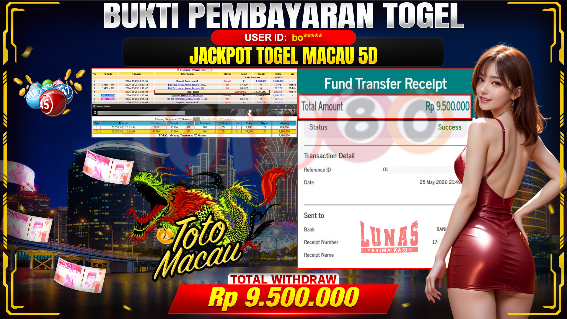 💰🎉 TOTO80 – JACKPOT TOGEL TOTO MACAU 5D RP. 9,500,000,- TELAH DIBAYARKAN!💰🎉
