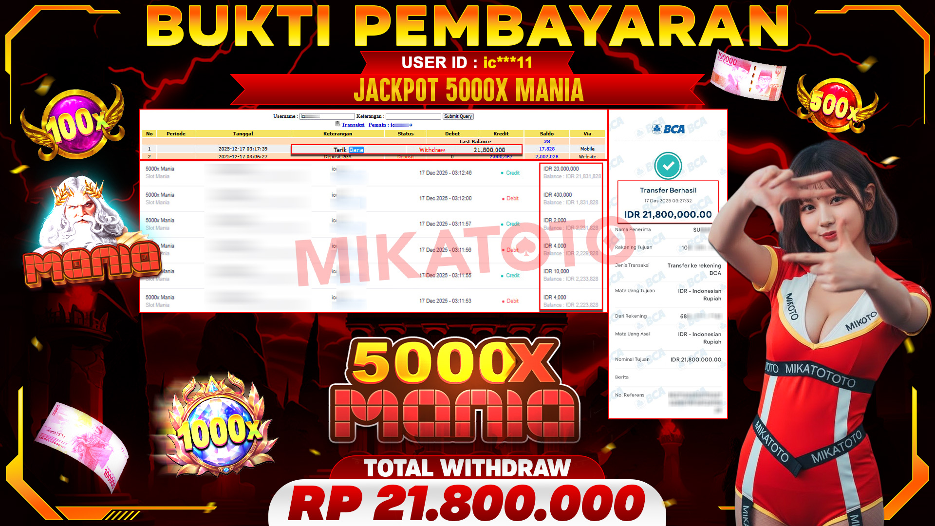 🏆 SELAMAT KEPADA PEMENANG JACKPOT DI 5000x Mania - Slot Mania 21,800,000 🏆