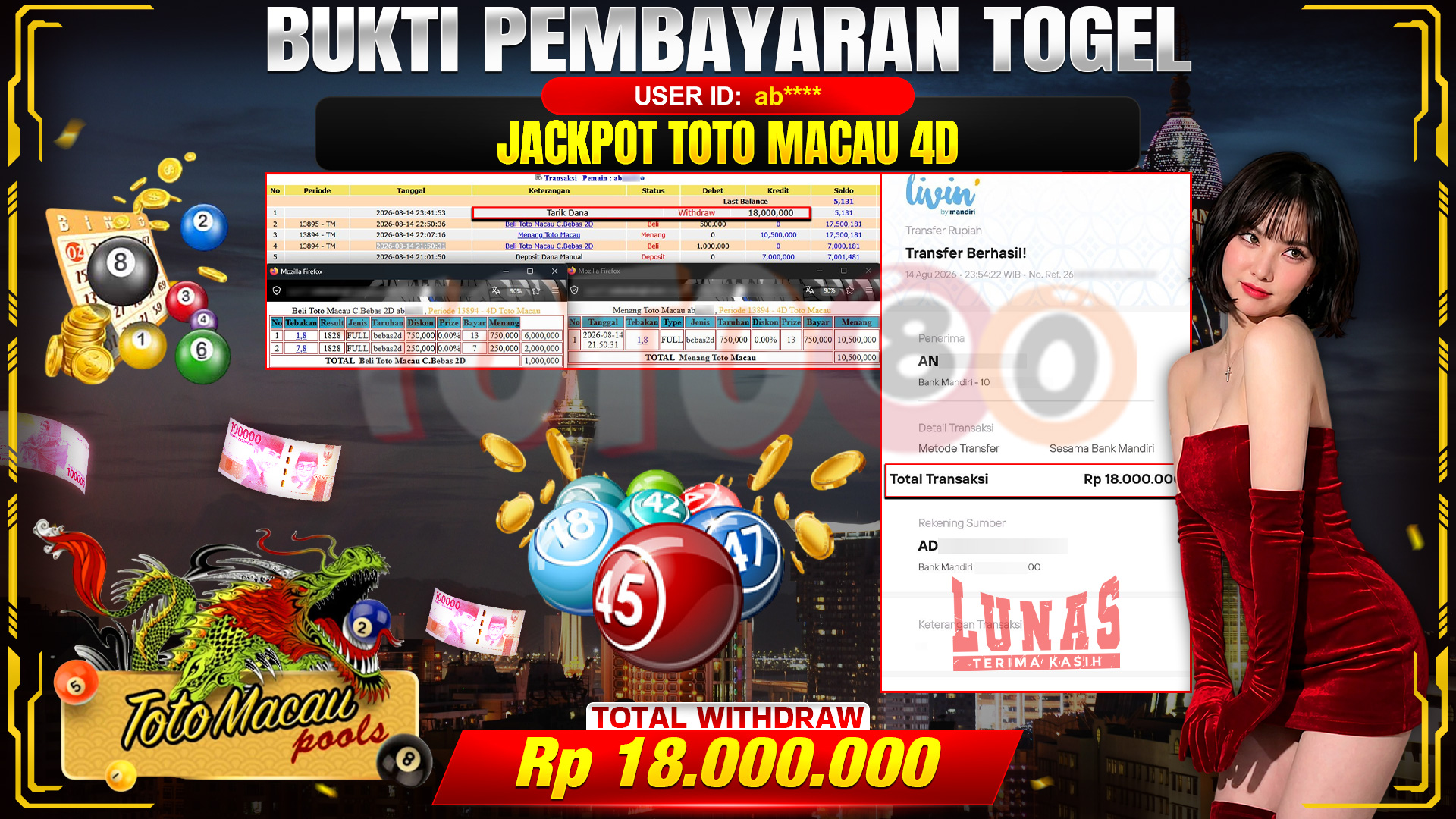 💰🎉 TOTO80 – JACKPOT TOGEL TOTO MACAU 4D RP. 18,000,000,- TELAH DIBAYARKAN!💰🎉