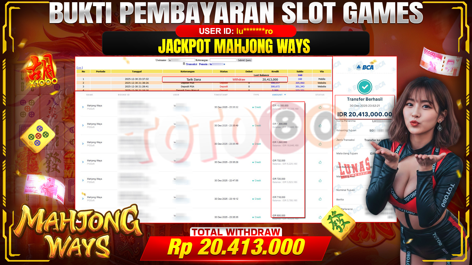 🎉 TOTO80 – JACKPOT SLOT MAHJONG WAYS RP.20,413,000,- TELAH DIBAYARKAN! 🎉