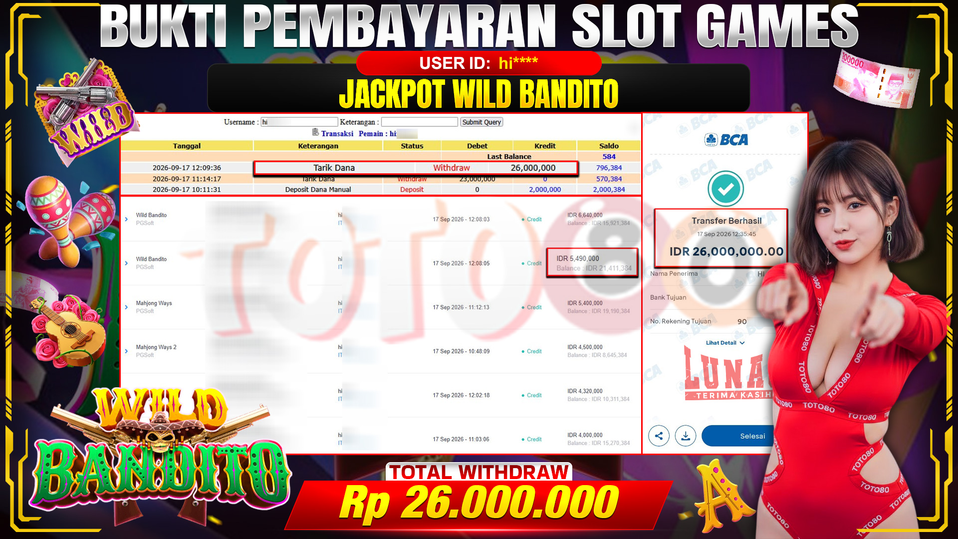 💰🎉 TOTO80 – JACKPOT SLOT WILD BANDITO RP. 26,000,000,- TELAH DIBAYARKAN!💰🎉