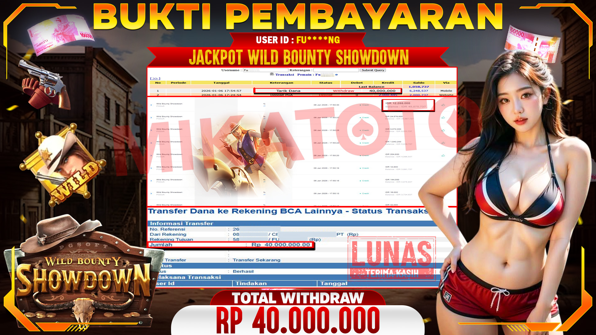 🏆 SELAMAT KEPADA PEMENANG JACKPOT DI Wild Bounty Showdown - PGSoft 40,000,000🏆