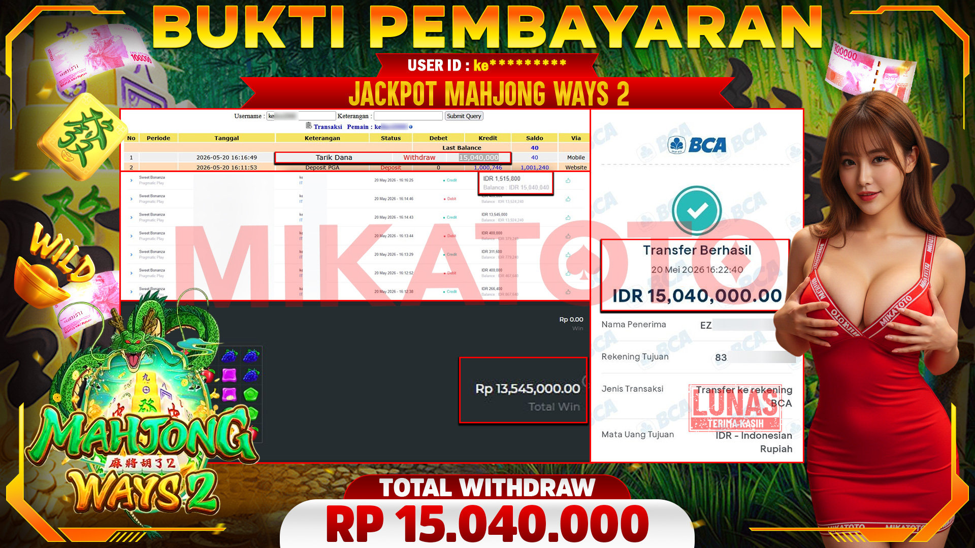 🏆 SELAMAT KEPADA PEMENANG JACKPOT DI Mahjong Ways 2 - PGSoft 15,040,000🏆