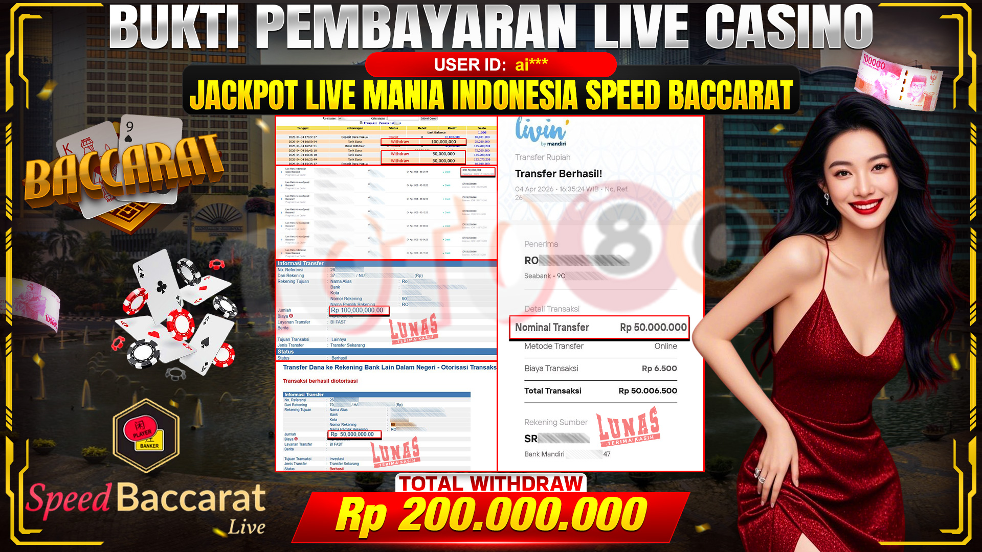 💰🎉 TOTO80 – JACKPOT LIVE MANIA INDONESIA SPEED BACCARAT RP. 200,000,000,- TELAH DIBAYARKAN!💰🎉