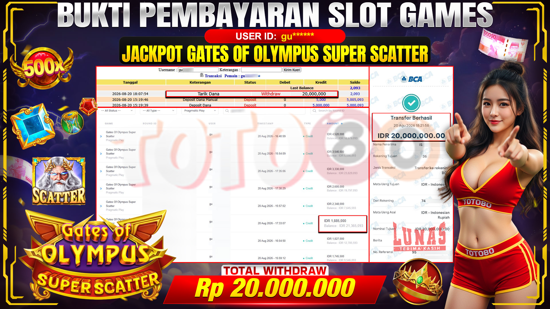 💰🎉 TOTO80 – JACKPOT SLOT GATES OF OLYMPUS SUPER SCATTER RP. 20,000,000,- TELAH DIBAYARKAN!💰🎉
