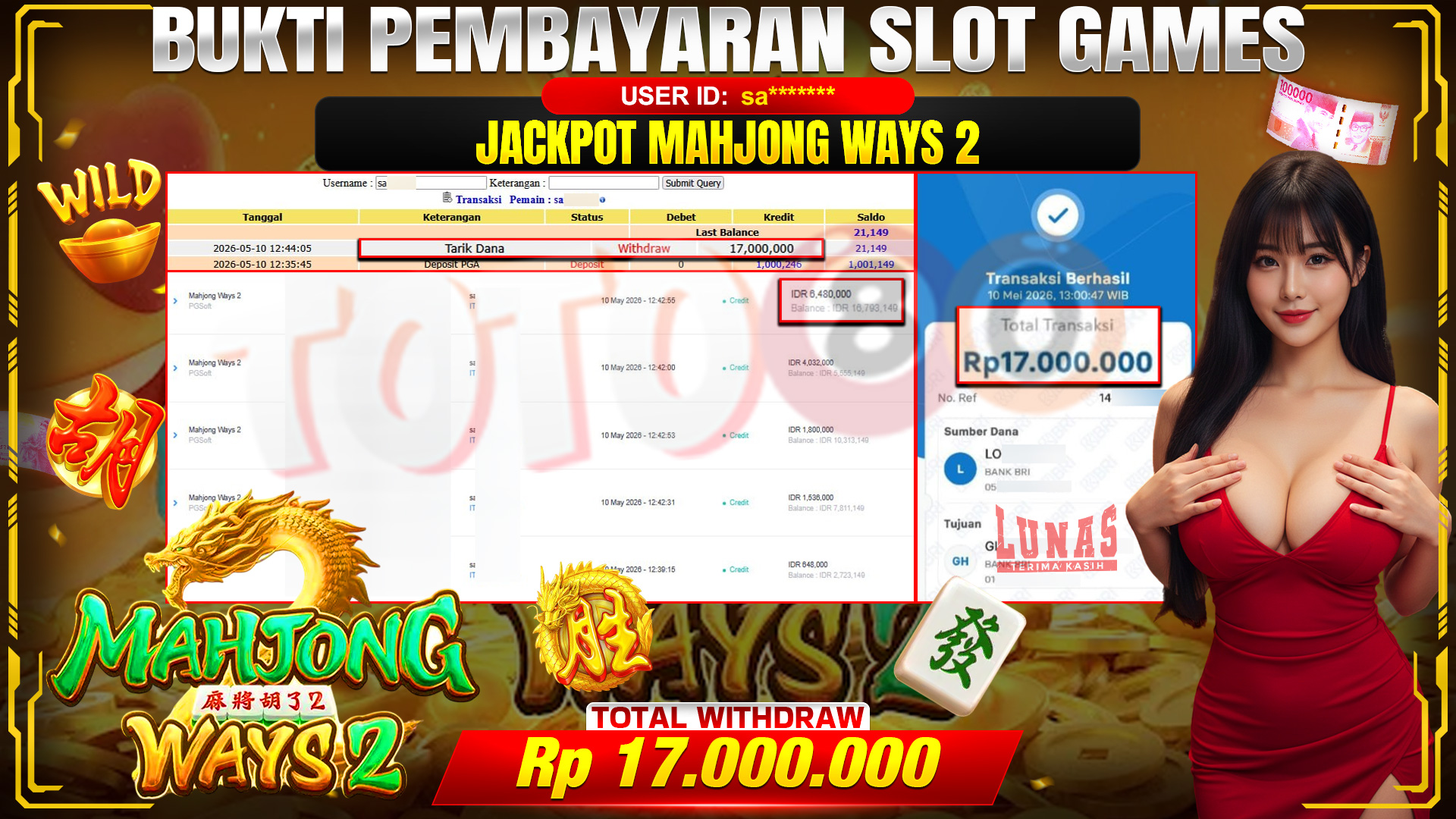 💰🎉 TOTO80 – JACKPOT SLOT MAHJONG WAYS 2 RP. 17,000,000,- TELAH DIBAYARKAN!💰🎉
