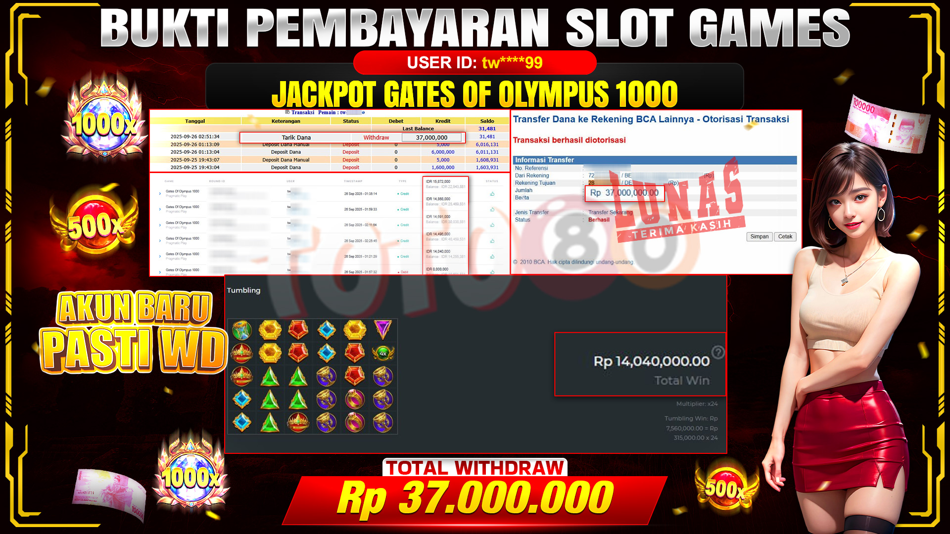 🎉 TOTO80 – JACKPOT SLOT GATES OF OLYMPUS 1000 RP.37,000,000,- TELAH DIBAYARKAN! 🎉