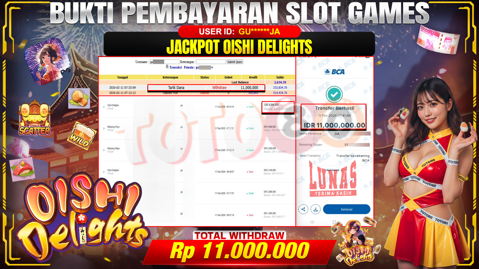 🎉 TOTO80 – JACKPOT SLOT OISHI DELIGHTS RP. 11,000,000,- TELAH DIBAYARKAN! 🎉