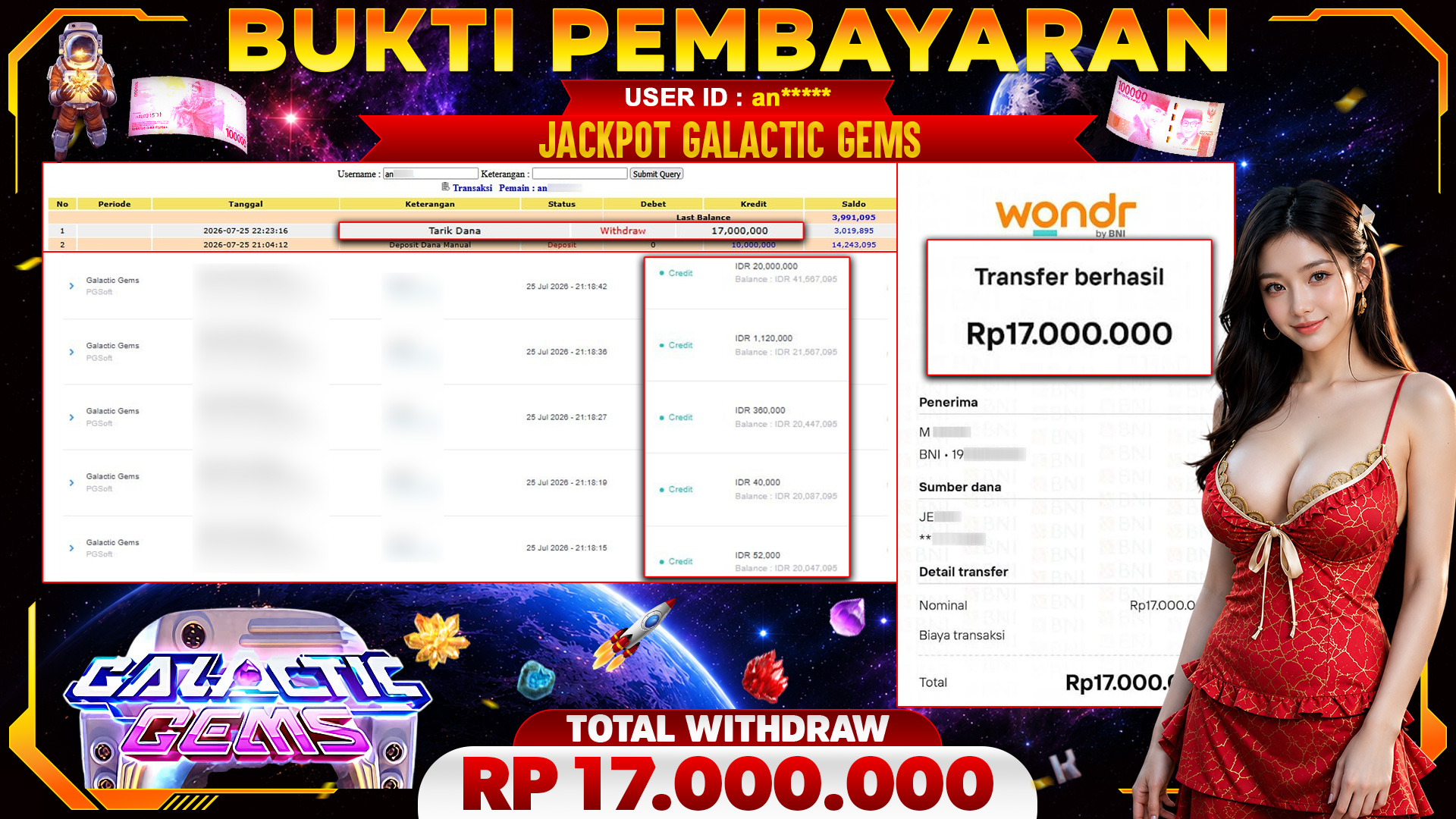 🏆 SELAMAT KEPADA PEMENANG JACKPOT DI Galactic Gems- PGSoft 17,000,000 🏆
