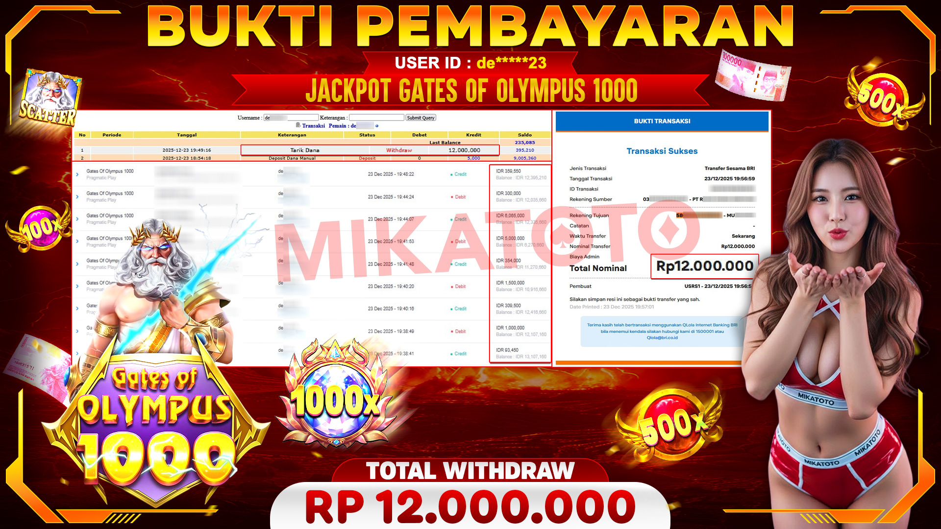 🏆 SELAMAT KEPADA PEMENANG JACKPOT DI Gates Of Olympus 1000 - Pragmatic Play 12,000,000🏆