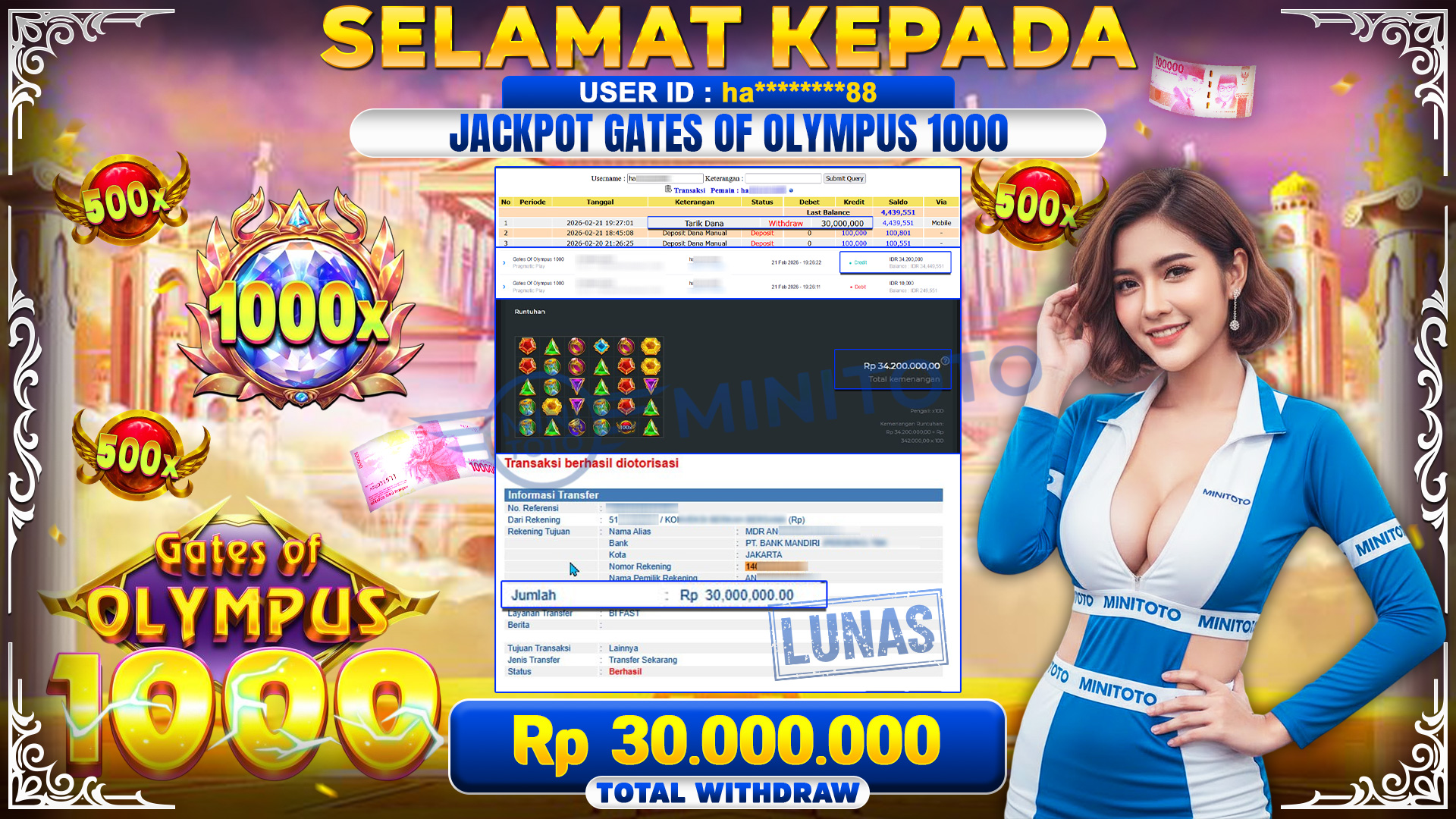 JACPOT Gates Of Olympus 1000 - Pragmatic Play