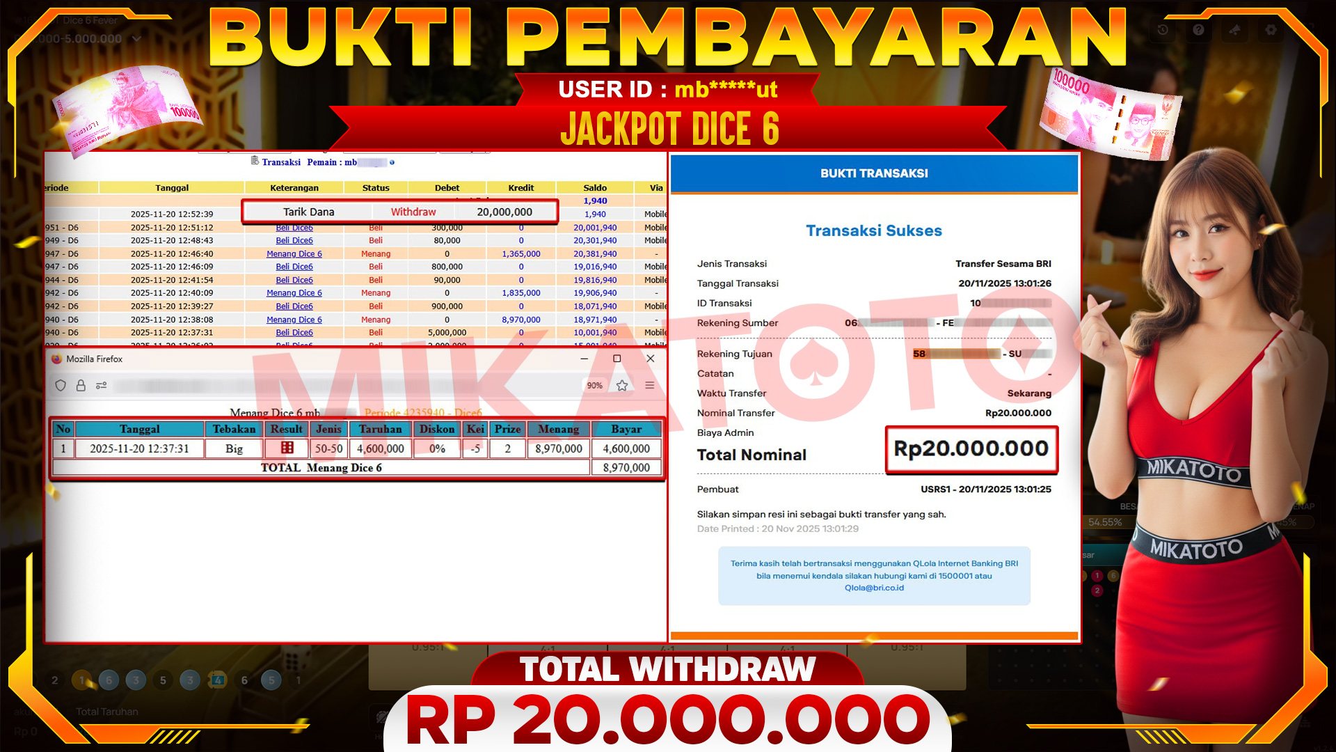 🏆 SELAMAT KEPADA PEMENANG JACKPOT DI Dice6 - LIVE GAME 20,000,000🏆