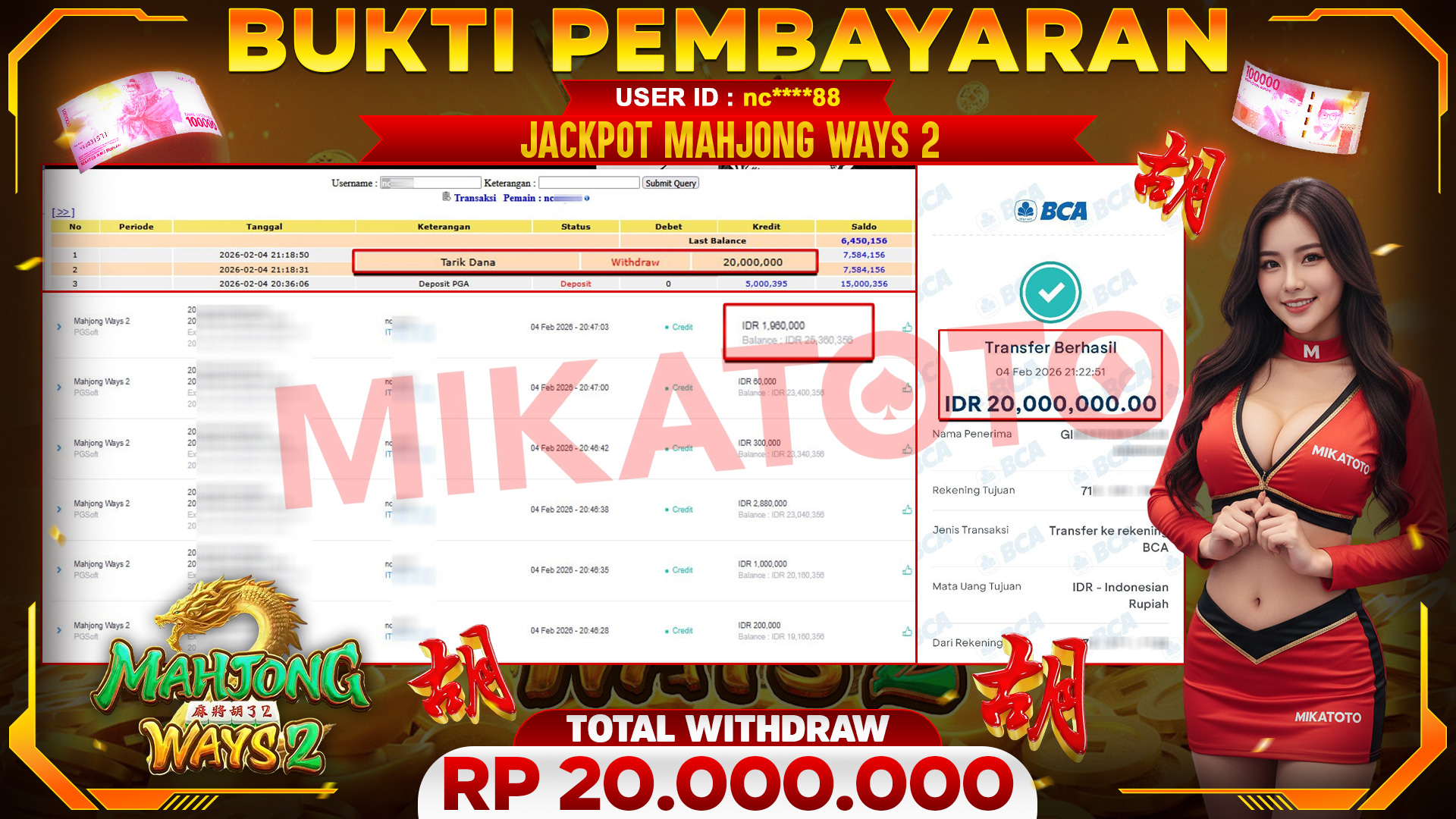 🏆 SELAMAT KEPADA PEMENANG JACKPOT DI Mahjong Ways 2 - PGSoft 20,000,000🏆