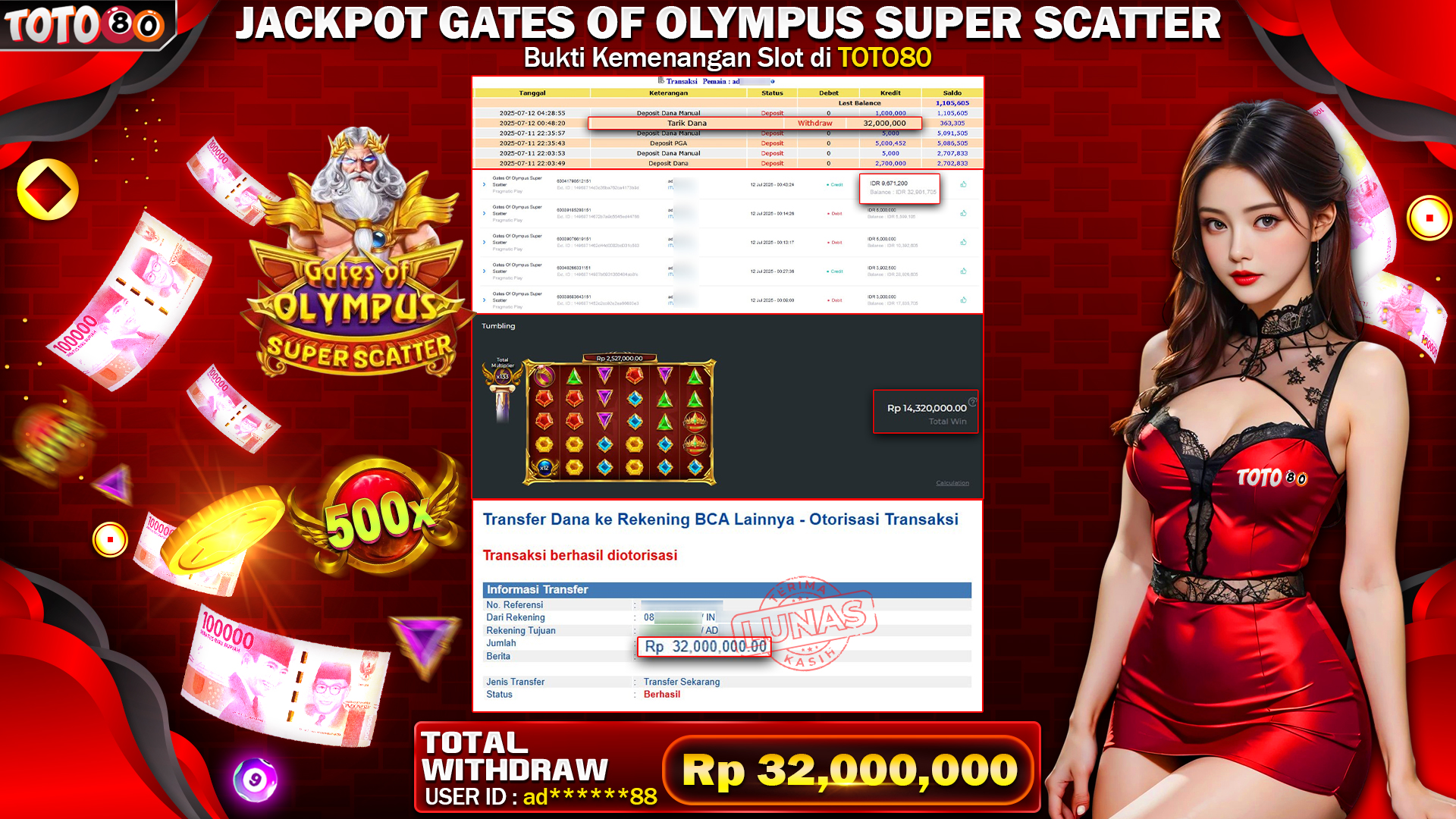 🎉 TOTO80 – JACKPOT SLOT GATES OF OLYMPUS SUPER SCATTER  RP.32,000,000,- TELAH DIBAYARKAN! 🎉