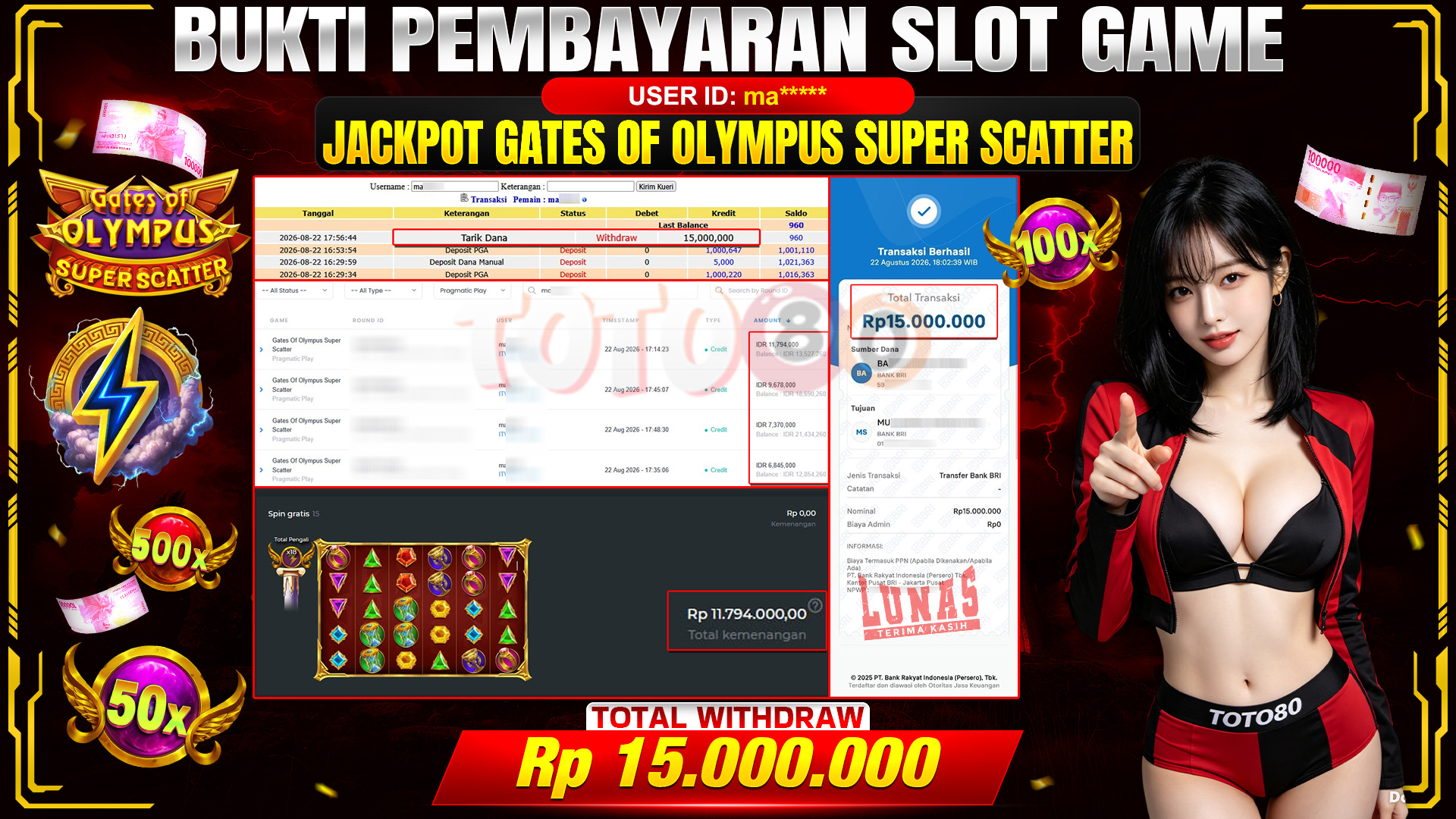 💰🎉 TOTO80 – JACKPOT SLOT GATES OF OLYMPUS SUPER SCATTER RP. 10,500,000,-  TELAH DIBAYARKAN!💰🎉