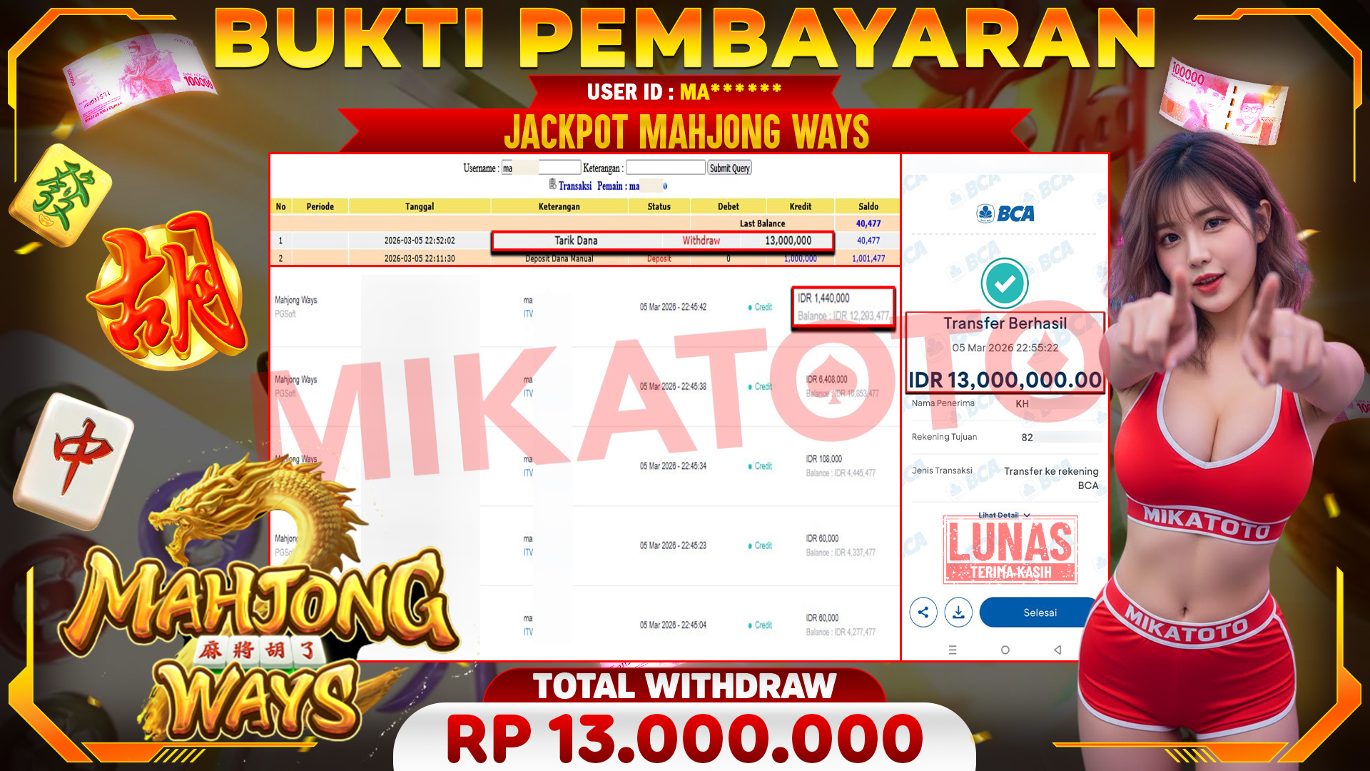 🏆 SELAMAT KEPADA PEMENANG JACKPOT DI Mahjong Ways - PGSoft 13,000.000🏆