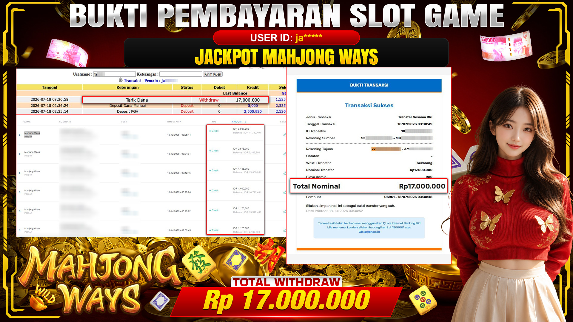 💰🎉 TOTO80 – JACKPOT SLOT MAHJONG  WAYS  RP. 17,000,000,-   TELAH DIBAYARKAN!💰🎉