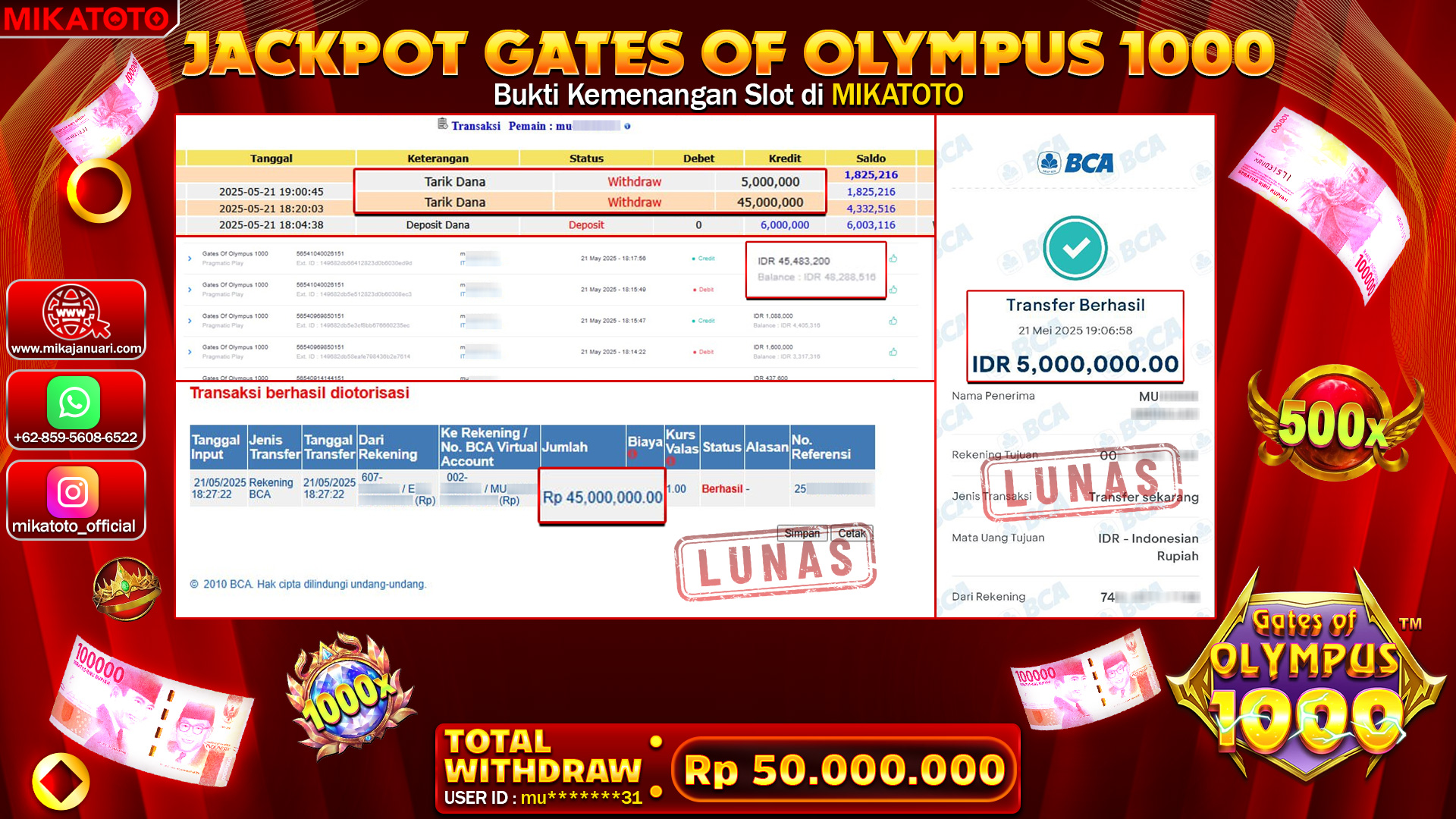 🏆 SELAMAT KEPADA PEMENANG JACKPOT DI gates of olympus 1000 50,000,000🏆