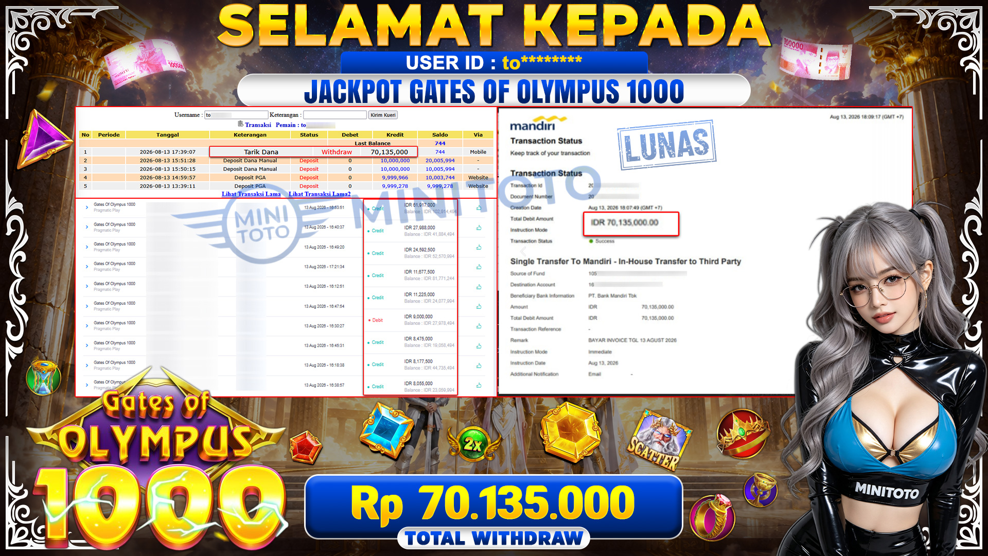 BUKTI JACKPOT GATES OF OLYMPUS 1000 - PRAGMATIC PLAY