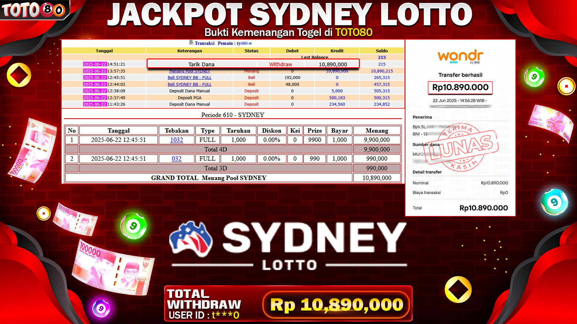 🎉 TOTO80 – JACKPOT TOGEL SYDNEY LOTTO RP.10,890,000,- TELAH DIBAYARKAN!🎉