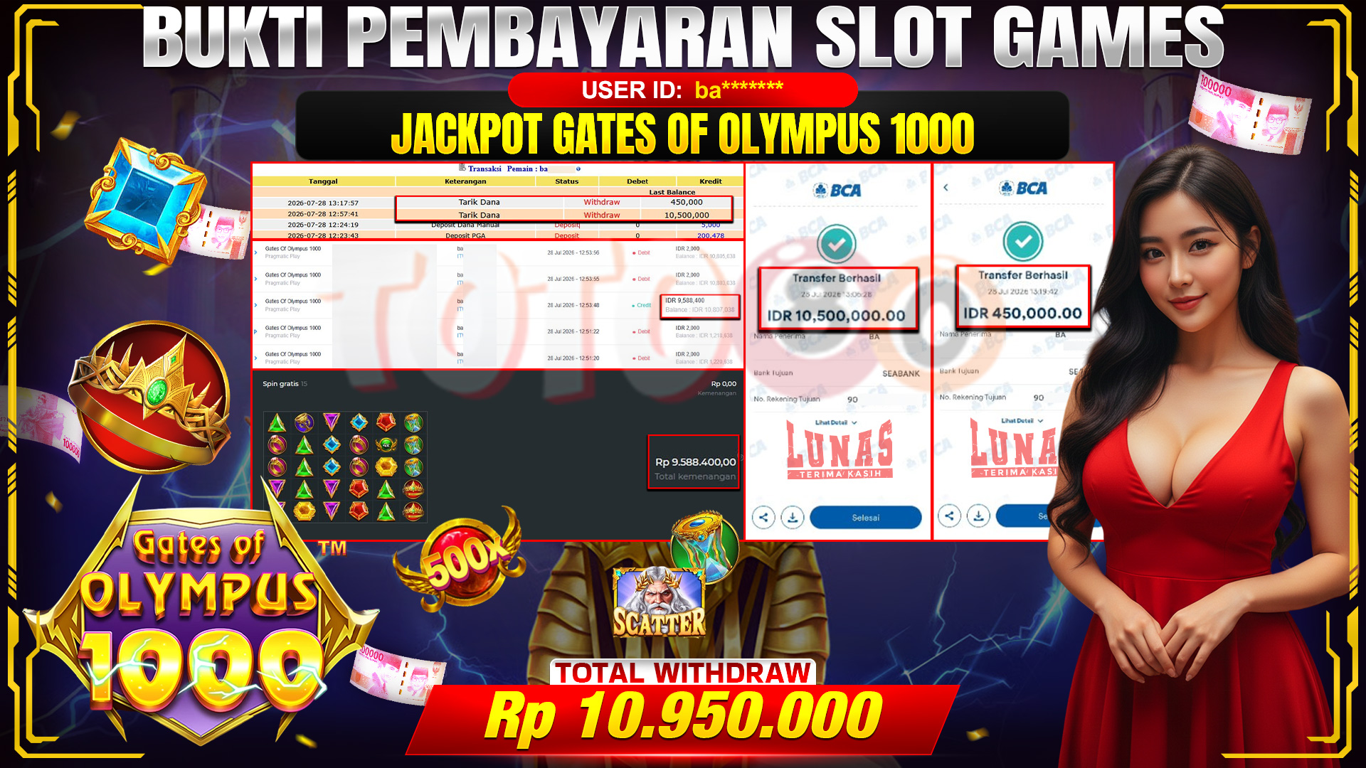 💰🎉 TOTO80 – JACKPOT SLOT GATES OF OLYMPUS 1000  RP. 10,950,000,- TELAH DIBAYARKAN!💰🎉
