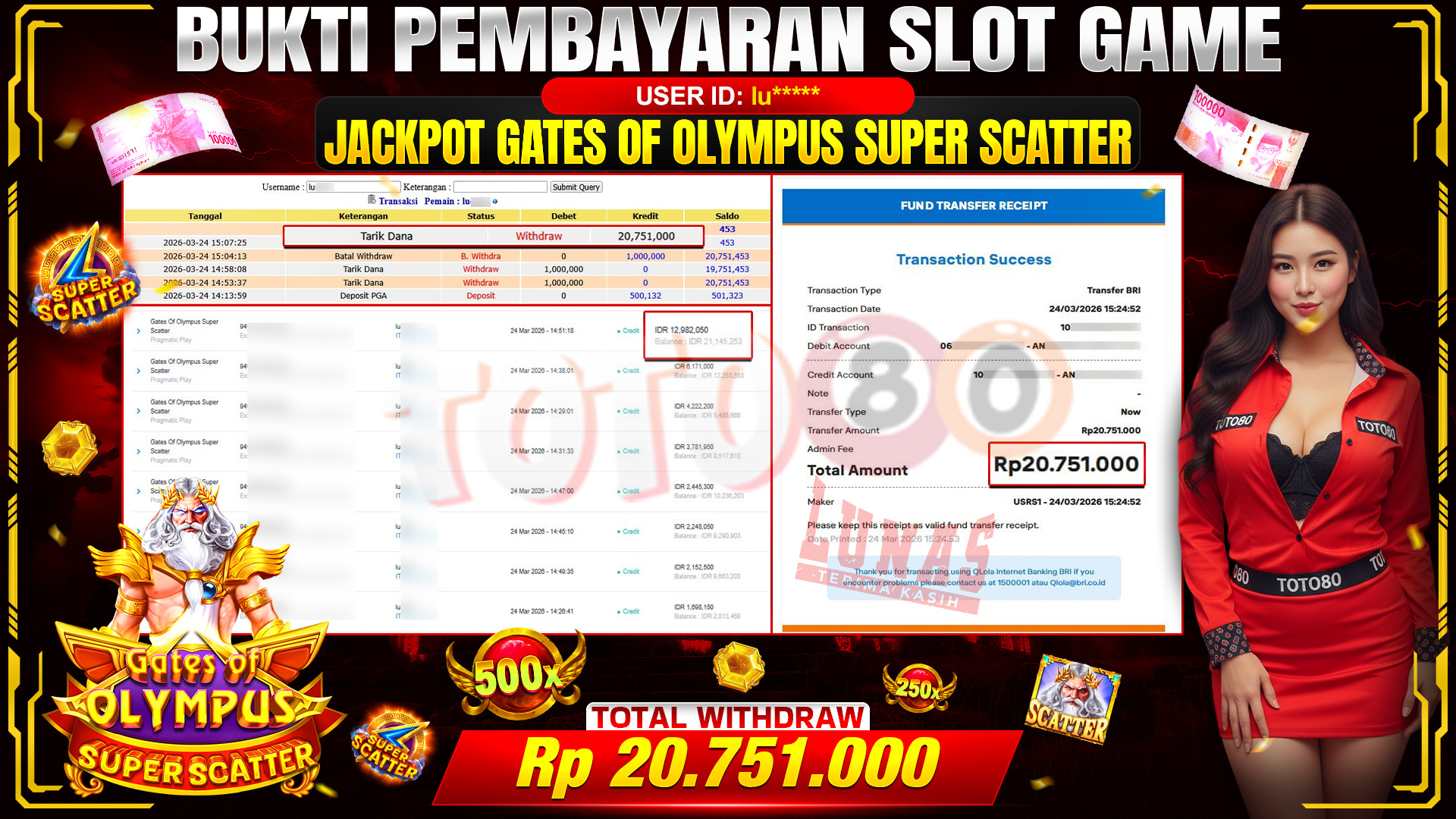 🎉💰 TOTO80 – JACKPOT SLOT GATES OF OLIMPUS SUPER SCATTER  RP. 20,751,000,- TELAH DIBAYARKAN! 🎉💰
