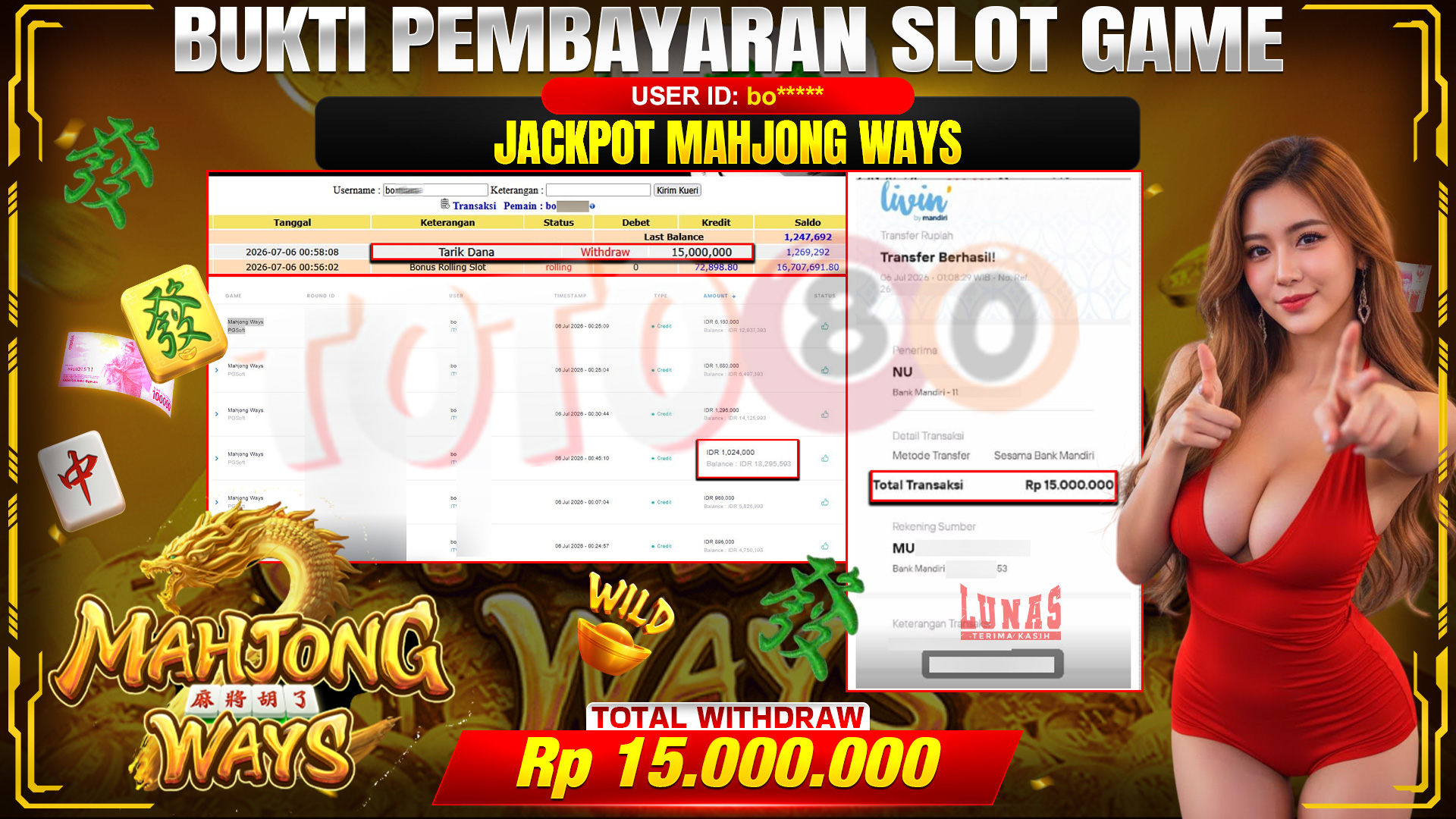 💰🎉 TOTO80 – JACKPOT SLOT MAHJONG  WAYS  RP. 15.000,000,-   TELAH DIBAYARKAN!💰🎉