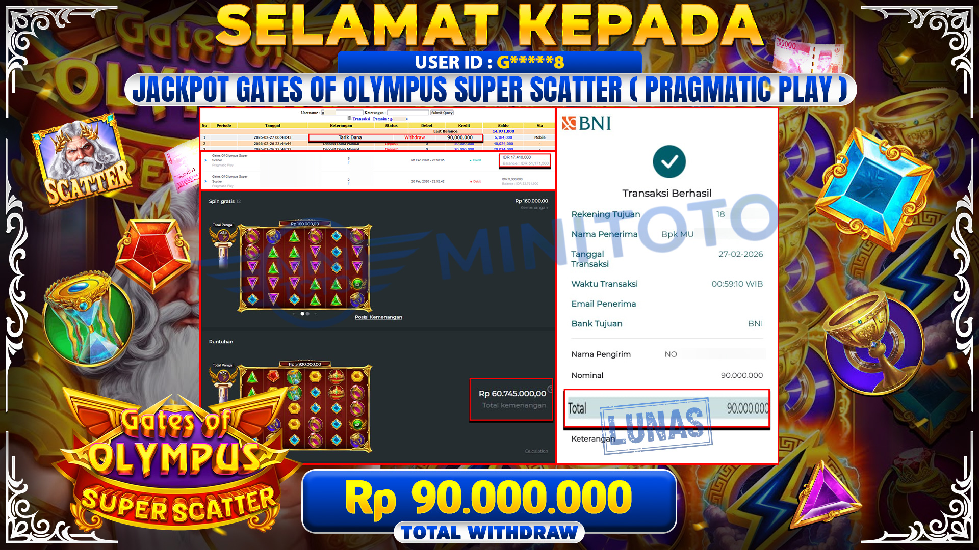 BUKTI JACPOT GATES OF OLYMPUS SUPER SCATER - Pragmatic Play