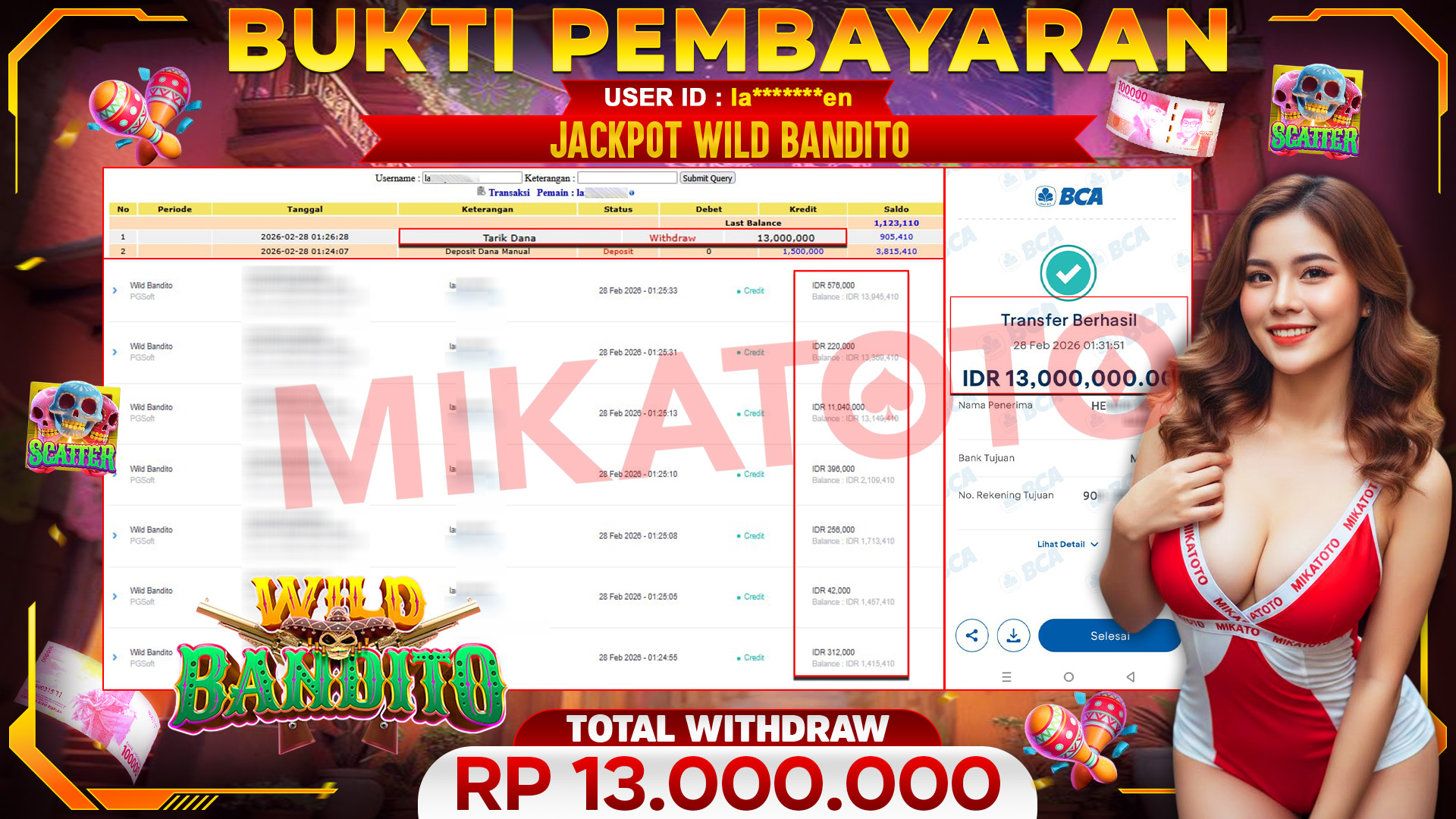 🏆 SELAMAT KEPADA PEMENANG JACKPOT DI Wild Bandito - PGSoft 13,000.000🏆