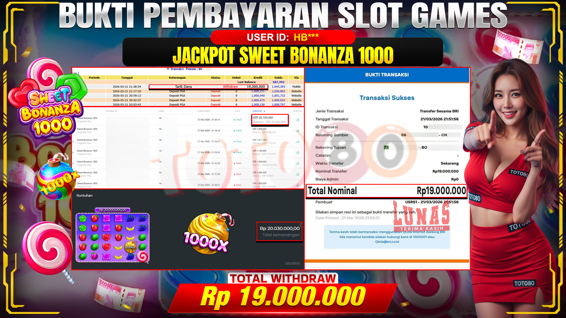 💰🎉TOTO80 – JACKPOT SLOT SWEET BONANZA 1000 . 19,000,000,- TELAH DIBAYARKAN! 💰🎉