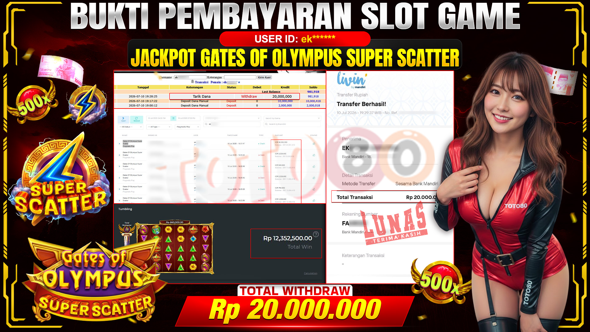 💰🎉 TOTO80 – JACKPOT SLOT GATES OF OLYMPUS SUPER SCATTER RP. 20,000,000,-  TELAH DIBAYARKAN!💰🎉
