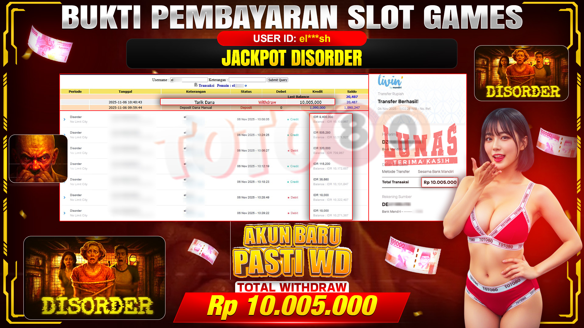 🎉 TOTO80 – JACKPOT SLOT DISORDER RP.10.005.000,- TELAH DIBAYARKAN! 🎉