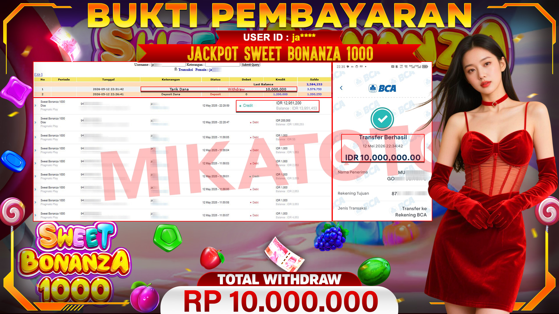 🏆 SELAMAT KEPADA PEMENANG JACKPOT DI Sweet Bonanza 1000 - Pragmatic Play 10,000,000🏆