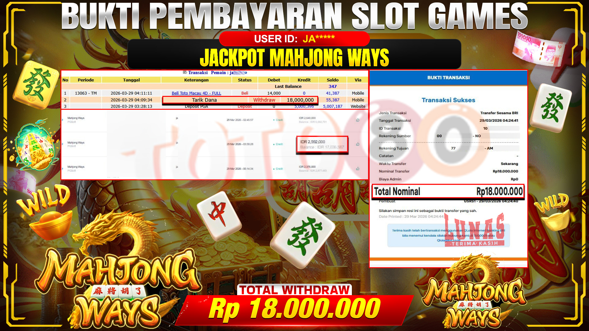 💰🎉TOTO80 – JACKPOT SLOT MAHJONG WAYS  RP. 18,000,000,- TELAH DIBAYARKAN! 💰🎉
