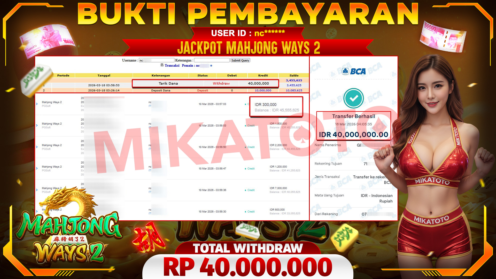 🏆 SELAMAT KEPADA PEMENANG JACKPOT DI Mahjong Ways 2 - PGSoft 40,000.000🏆