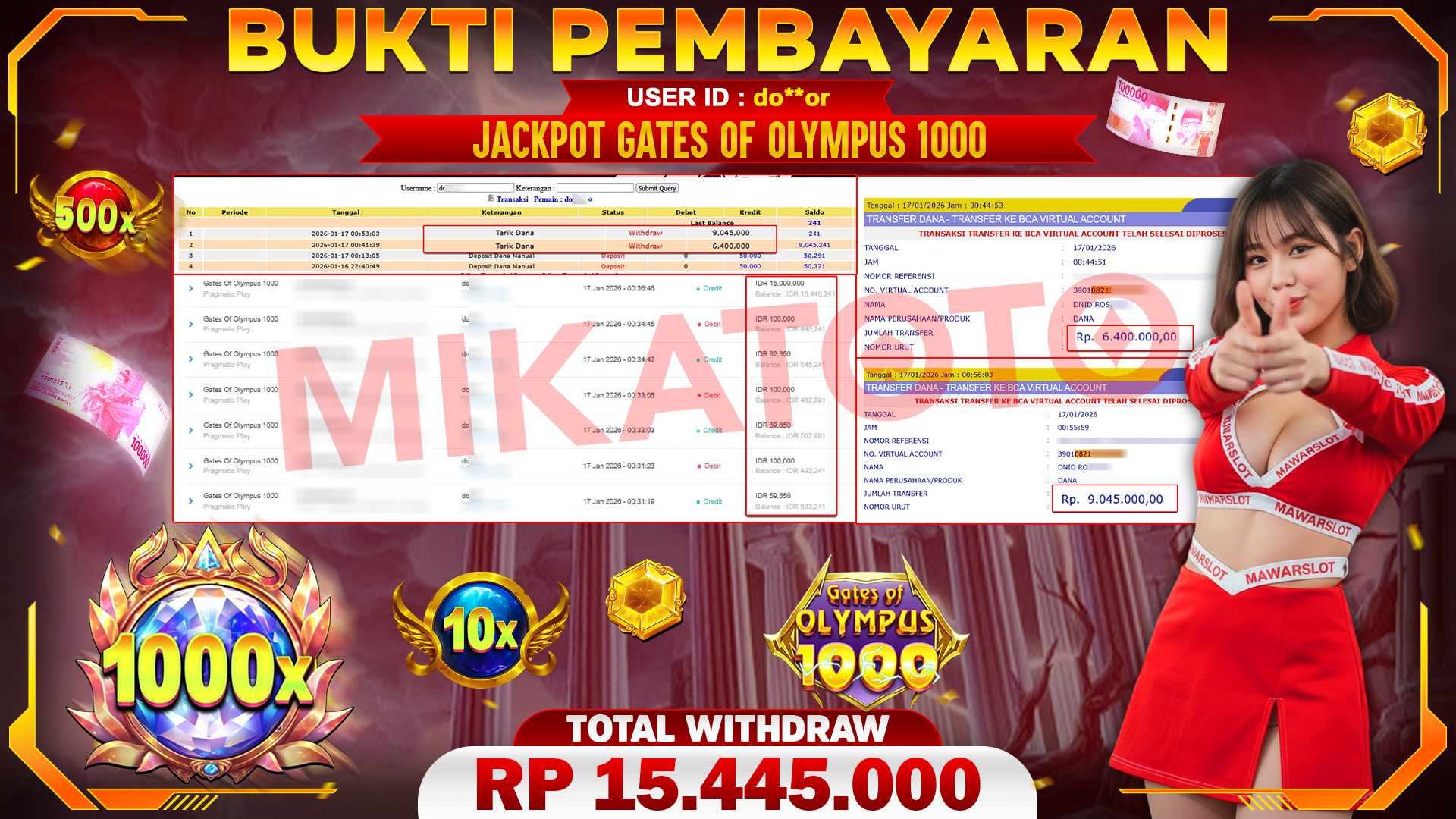 🏆 SELAMAT KEPADA PEMENANG JACKPOT DI Gates Of Olympus 1000 - Pragmatic Play 15,445,000🏆
