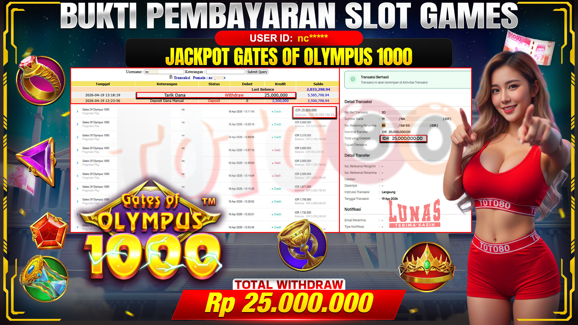 💰🎉 TOTO80 – JACKPOT SLOT GATES OF OLYMPUS 1000 RP. 25,000,000,- TELAH DIBAYARKAN!💰🎉