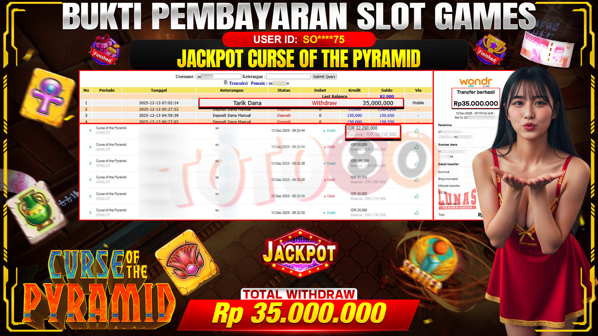 🎉 TOTO80 – JACKPOT SLOT CURSE OF THE PYRAMID RP. 35,000,000,- TELAH DIBAYARKAN! 🎉