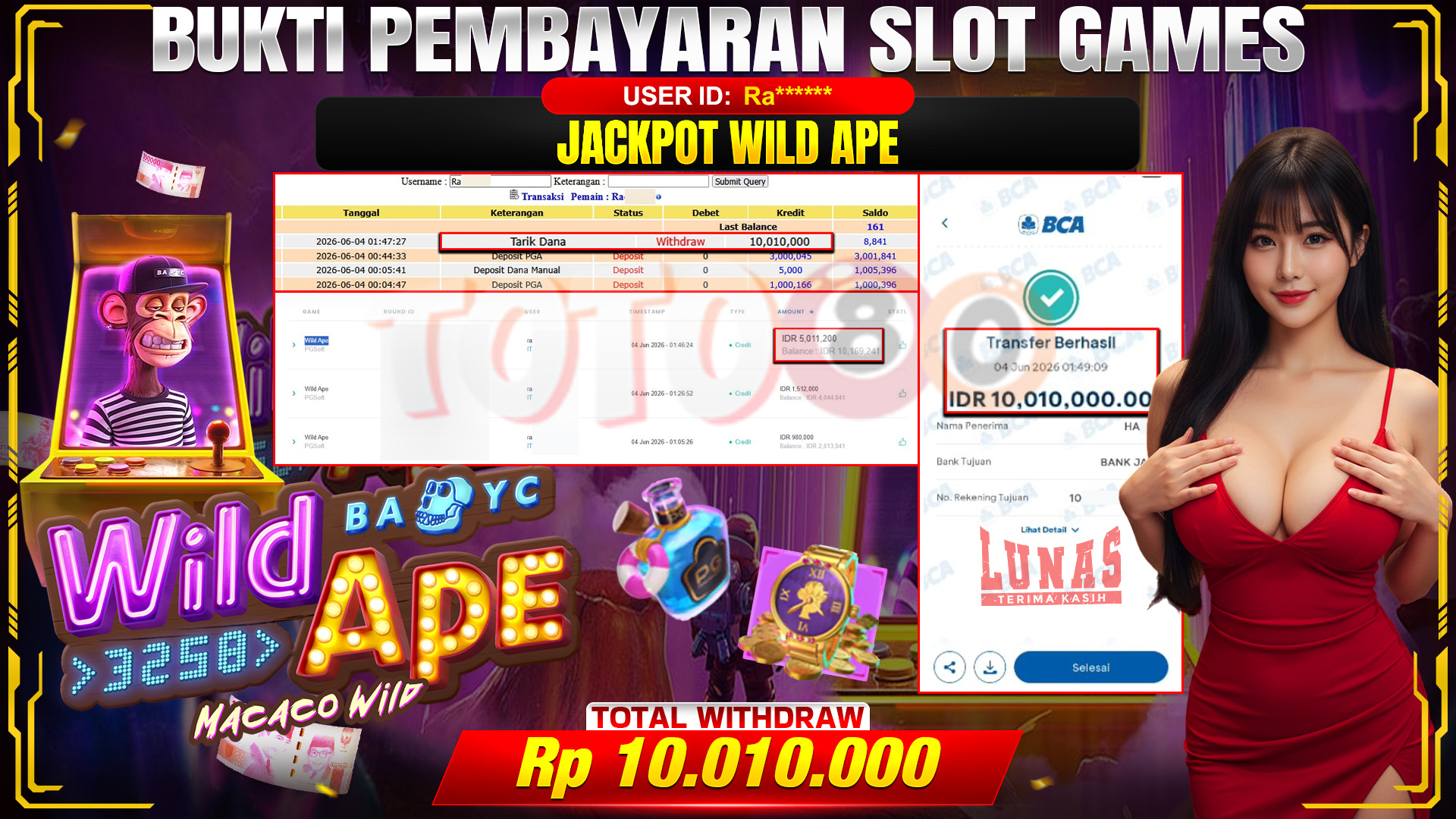 💰🎉 TOTO80 – JACKPOT SLOT WILD APE  RP. 10,010,000,- TELAH DIBAYARKAN!💰🎉