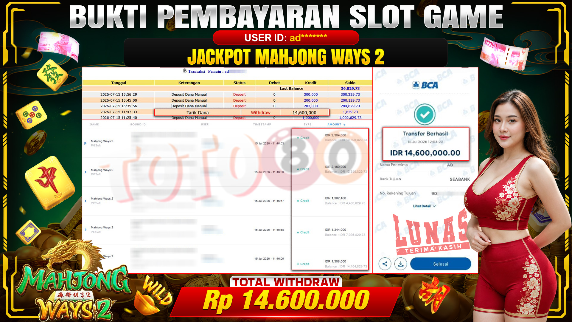 💰🎉 TOTO80 – JACKPOT SLOT MAHJONG  WAYS 2 RP. 14,600,000,-  TELAH DIBAYARKAN!💰🎉
