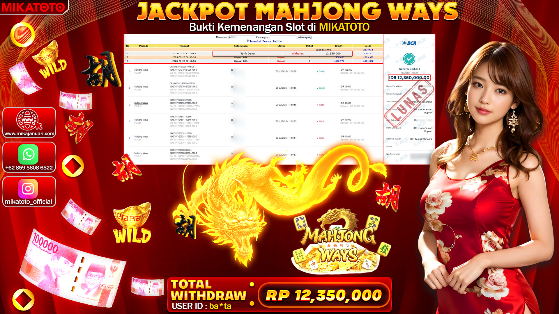 🏆 SELAMAT KEPADA PEMENANG JACKPOT DI  Mahjong Ways 12,350,000🏆
