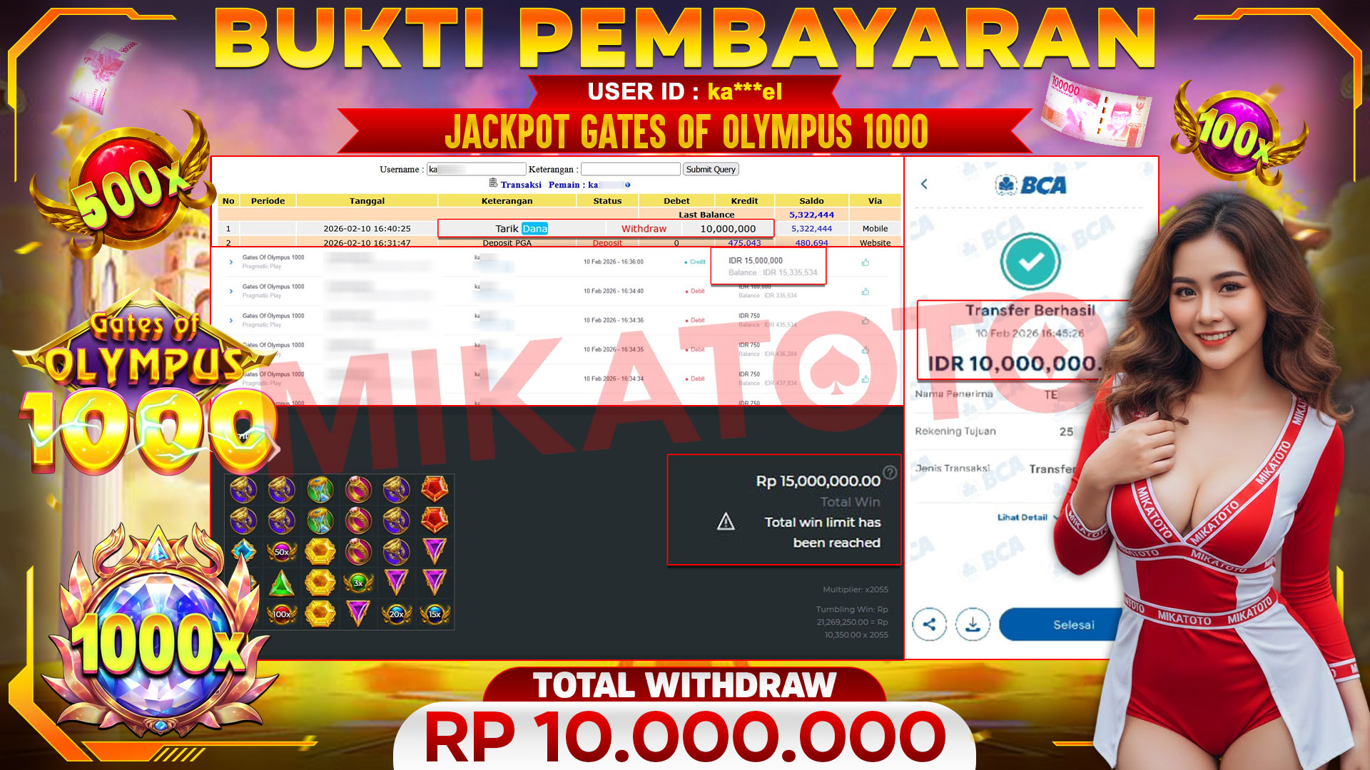 🏆 SELAMAT KEPADA PEMENANG JACKPOT DI Gates Of Olympus 1000 - Pragmatic Play 10,000,000🏆