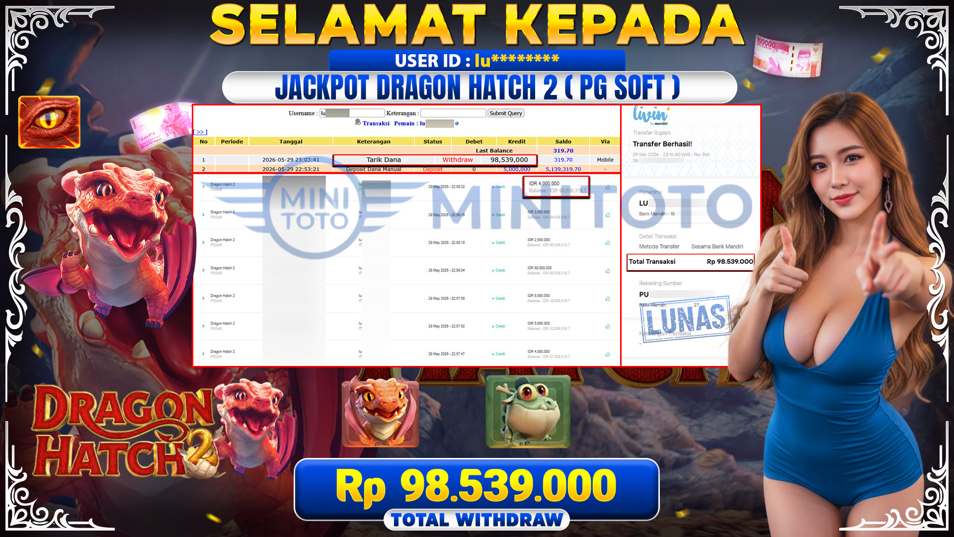 BUKTI JACKPOT DRAGON HATCH 2 - PG SOFT