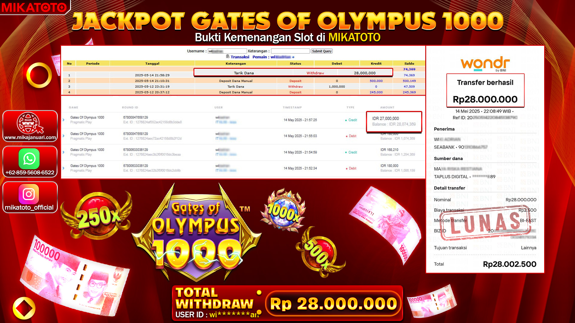 🏆 SELAMAT KEPADA PEMENANG JACKPOT DI GATES OLYMPUS 1000  28,000,000🏆