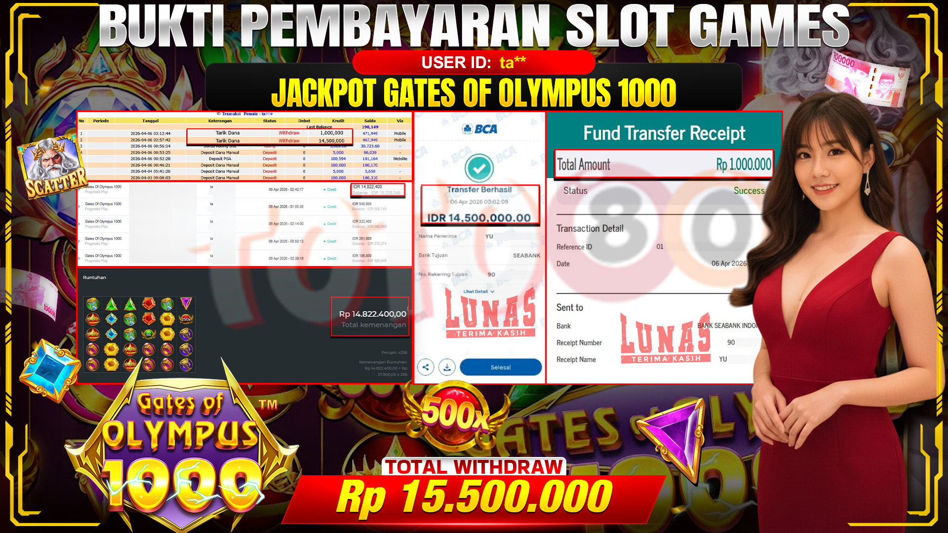 💰🎉 TOTO80 – JACKPOT SLOT GATES OF OLIMPUS 1000  RP. 15,500,000,- TELAH DIBAYARKAN!💰🎉