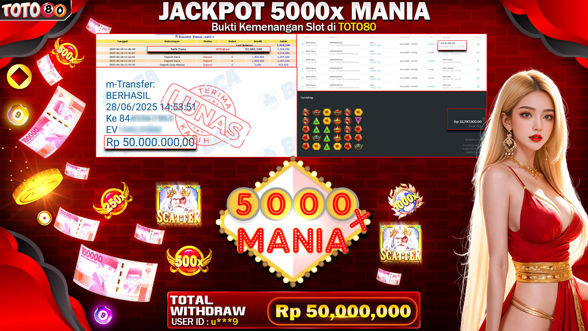 🎉 TOTO80 – JACKPOT SLOT 5000x MANIA RP.50,000,000,- TELAH DIBAYARKAN!🎉