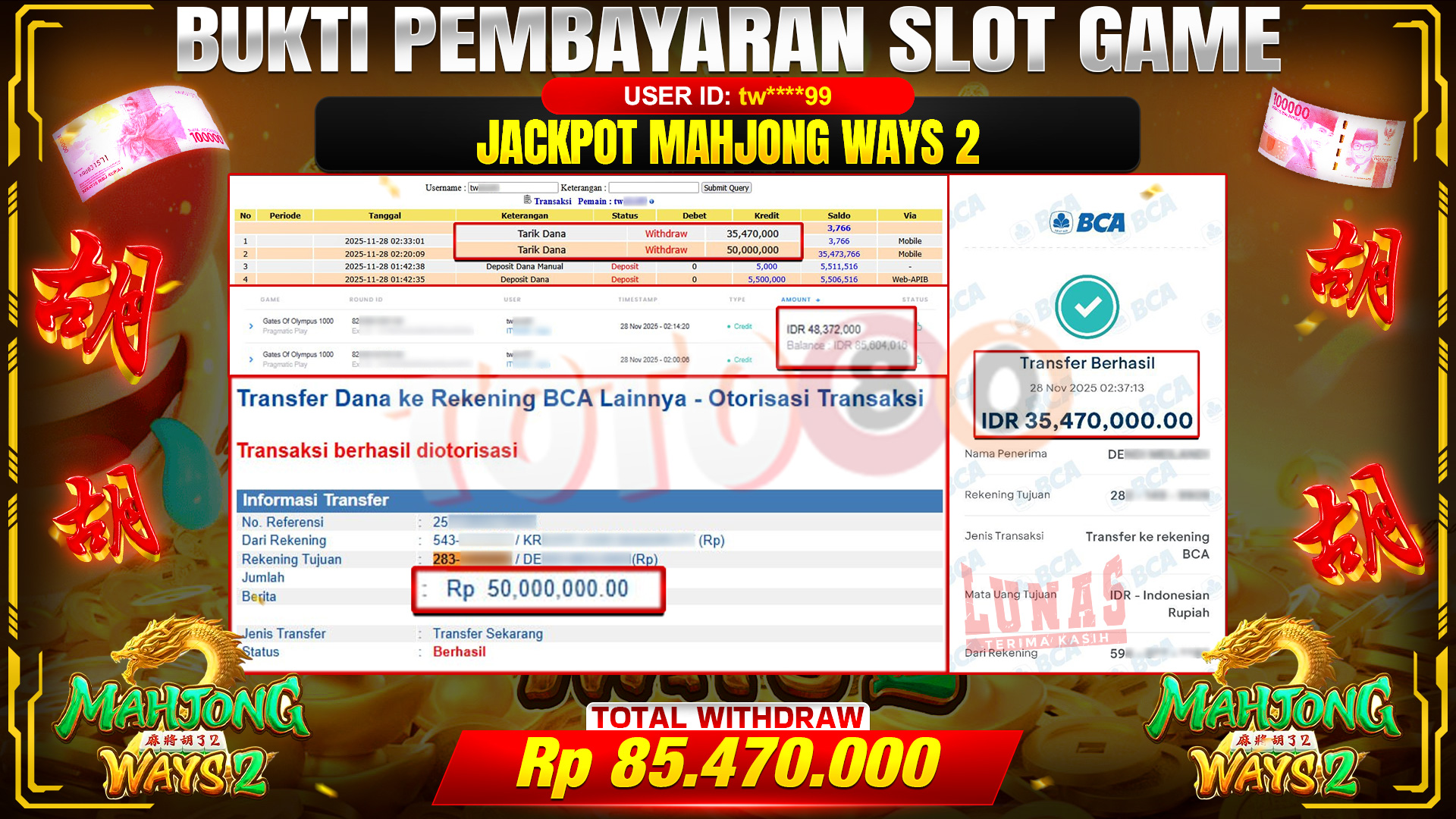 🎉 TOTO80 – JACKPOT SLOT MAHJONG WAYS 2 RP.85,470,000,- TELAH DIBAYARKAN! 🎉